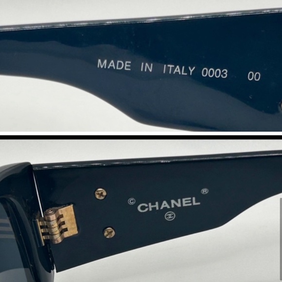 CHANEL Vintage 90s Quilted CC Logo Sunglasses 0003 Black + Box & Dust Bag - Picture 6 of 12